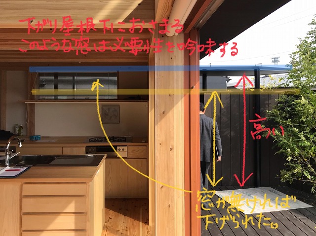窓と玄関ポーチ下がり屋根の関係