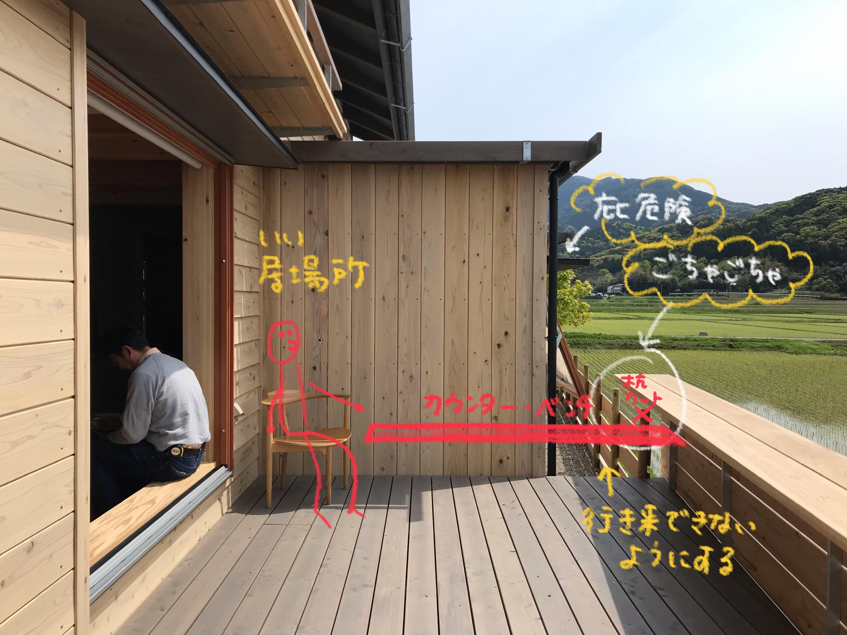 【手直し】板庇・手すり・木柵取り合い緩和→居場所へ転化